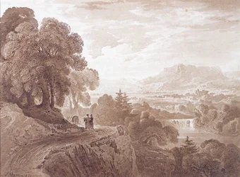 Viaggiatori su una strada sopra un fiume, 1821